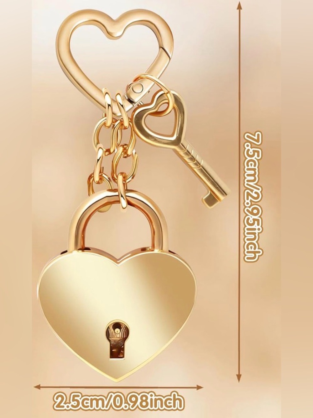 Gold Locket & Key Bag Charm - Picture 4 of 6